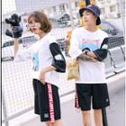 Couple Matching Panel Elbow-sleeve T-shirt / Shorts