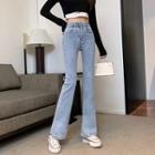 Washed Slit-hem Boot-cut Jeans