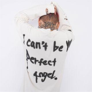Long-sleeve Ripped Lettering Print T-shirt