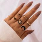 Set Of 7: Glaze / Alloy Ring (assorted Designs) 16547 - Gold - One Size