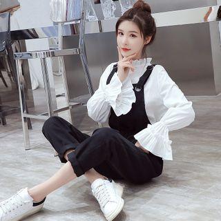 Bell-sleeve Blouse / Straight-cut Jumper Jeans / Set