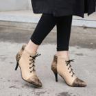 Snake Print Lace-up High Heel Ankle Boots