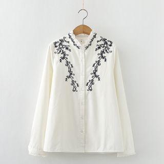 Long-sleeve Fleece-lined Embroidered Blouse