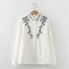 Long-sleeve Fleece-lined Embroidered Blouse
