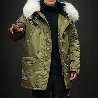 Letter Printed Furry Hooded Jacket