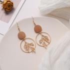 Wooden Disc Alloy Branches Dangle Earring 1 Pair - Hook Earring - One Size