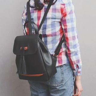 Flap Faux Leather Backpack With Tassels