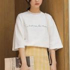 3/4-sleeve Lace Trim Letter T-shirt
