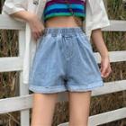 Band-waist Denim Wide-leg Shorts