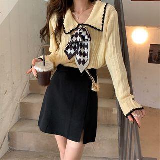 Contrast Trim Peter Pan Collar Bow Sweater