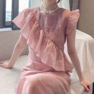Sleeveless Pinstriped Panel A-line Dress