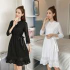 3/4-sleeve Drawcord Lace Dress