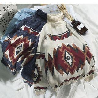 Pattern Turtleneck Sweater