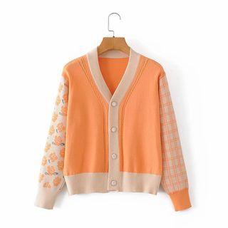 Flower Print Panel Cardigan Orange - One Size
