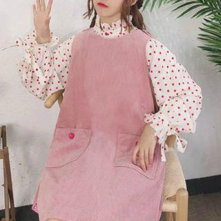 Dotted Blouse / Sleeveless Corduroy A-line Dress