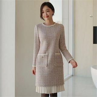Pleated-hem Tweed Dress