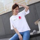 Slit-sleeve Embroidered T-shirt