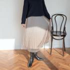Tulle-overlay Glittered Long Pleated Skirt
