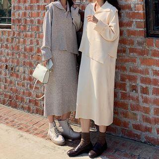 Set: Midi Sweater Dress + Knit Vest