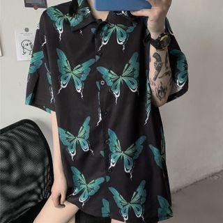 Short-sleeve Butterfly Shirt Black - One Size
