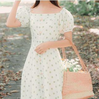 Off-shoulder Beaded Dotted Midi Dress