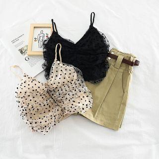 Spaghetti Strap Polka Dot Mesh Top
