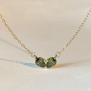 Rhinestone Pendant Necklace 985 - Gold & Dark Green - One Size