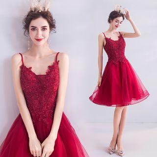 Spaghetti-strap Embellished A-line Prom Dress