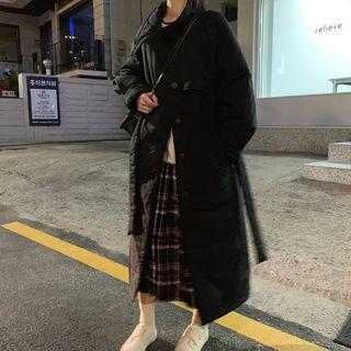 Single-breasted Padded Long Parka With Belt Black - One Size