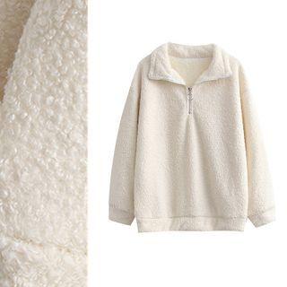 Faux Shearling Half-zip Sweatshirt H521 - Milky White - One Size