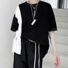 Contrast Color Panel Slit Short-sleeve T-shirt
