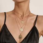 Embossed Disc Pendant Layered Choker Necklace