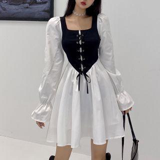 Mock Two-piece Long-sleeve Corset A-line Dress