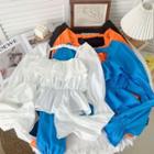 Elastic-waist Ruffle-trim Crop Blouse