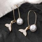 Faux Pearl Glaze Whale Tail Dangle Earring 1 Pair - 581 - Gold - Earrings - One Size