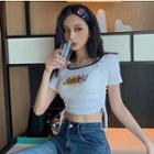 Lettering Square-neck Short-sleeve T-shirt