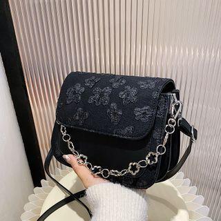Floral Flap Crossbody Bag Black - One Size