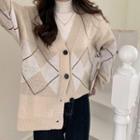 Argyle Print Cardigan / Mock-neck Long-sleeve T-shirt