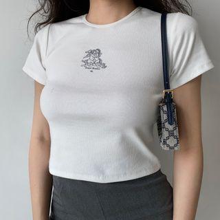 Angel Print Ribbed Short-sleeve Top