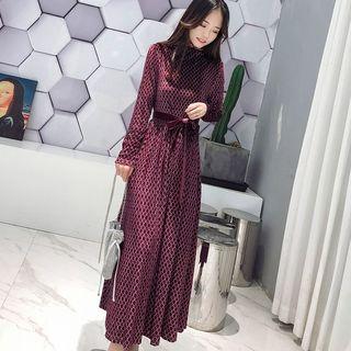 Cowl Neck Snake Pattern Velvet Midi Dress