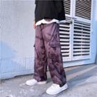 Tie-dyed Cargo Drawstring Straight Cut Pants