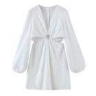 Balloon-sleeve Cut-out Mini A-line Dress