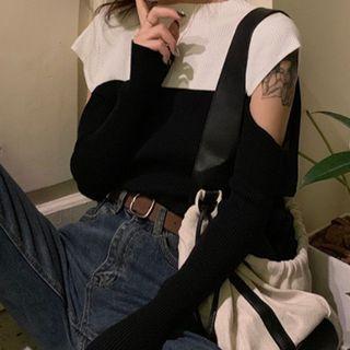 Cold-shoulder Paneled Knit Top As Shown In Figure - One Size