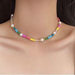 Beaded Necklace Pink & Blue & Green - One Size