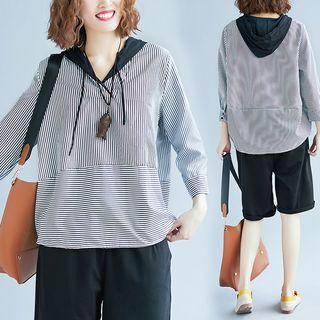 Hooded Striped 3/4-sleeve Top