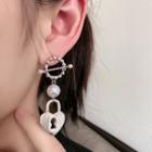 Heart Lock Faux Pearl Alloy Dangle Earring 1 Pair - Silver - One Size