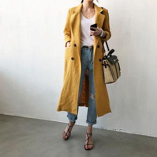 Flap-pocket Double-breasted Linen Coat