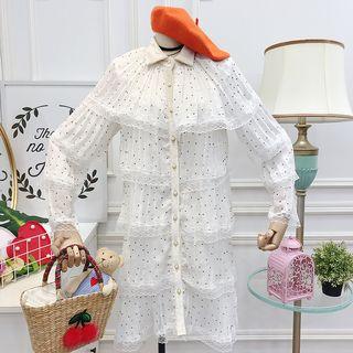 Long-sleeve Dotted Layered Dress