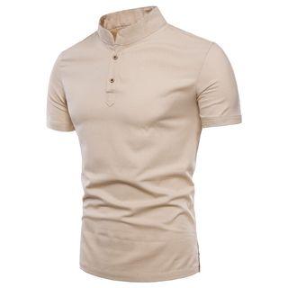 Plain Short Sleeve Band Collar Polo Shirt