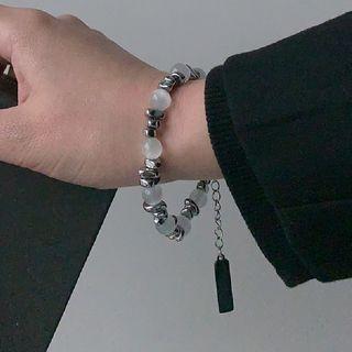 Faux Cat Eye Stone Alloy Bracelet 1pc - Silver & White - One Size